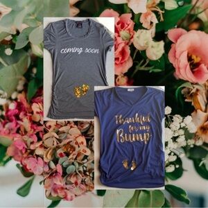 🏆 HPStylish Maternity Combo: Baby Footprints & "Free Kisses" Tee - Size Small**